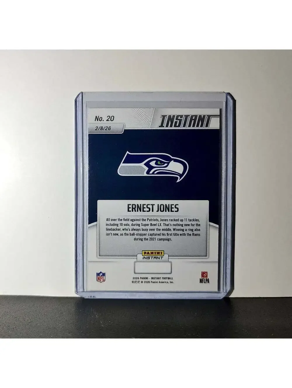 Ernest Jones 2026 Panini NFL Super Bowl LIX Champions #20 Card Seattle Seahawks